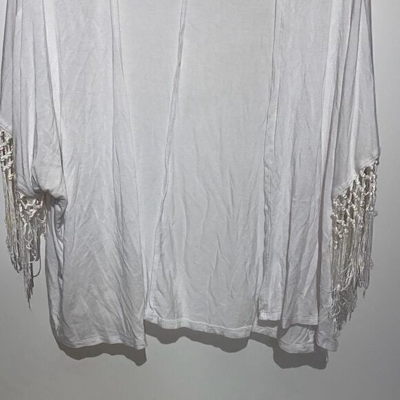 Life Style Women's Knotted Fringe String Open Front Beach White Cardigan Size PS - Picture 2 of 8